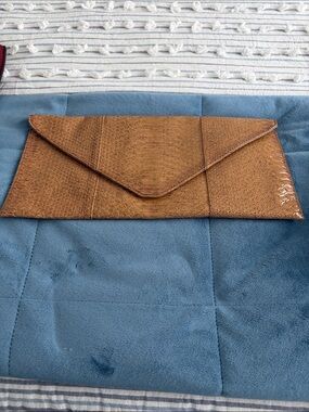 UE Tan Faux Snakeskin Envelope Clutch